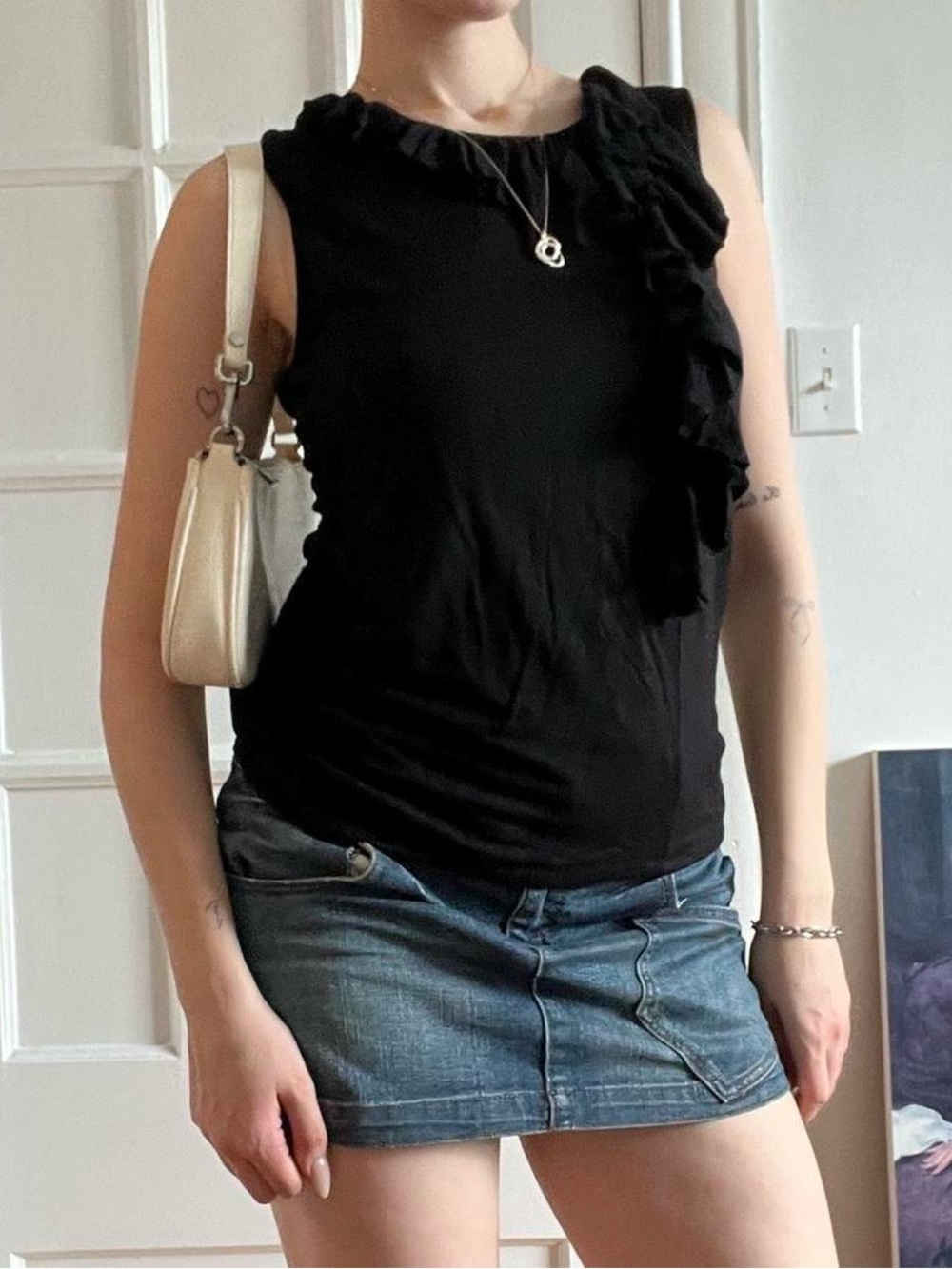 Size Small Black Jessica Ruffle Tank Top